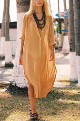 Tencel-Midikleid mit Knopfleiste und Taschen